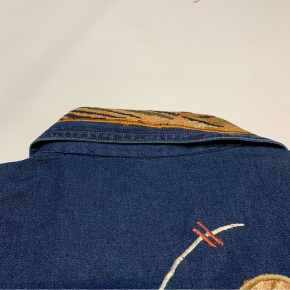 Julia Kim 1X XL animal print denim patchwork circles button up jacket 95809 raw - Picture 11 of 11